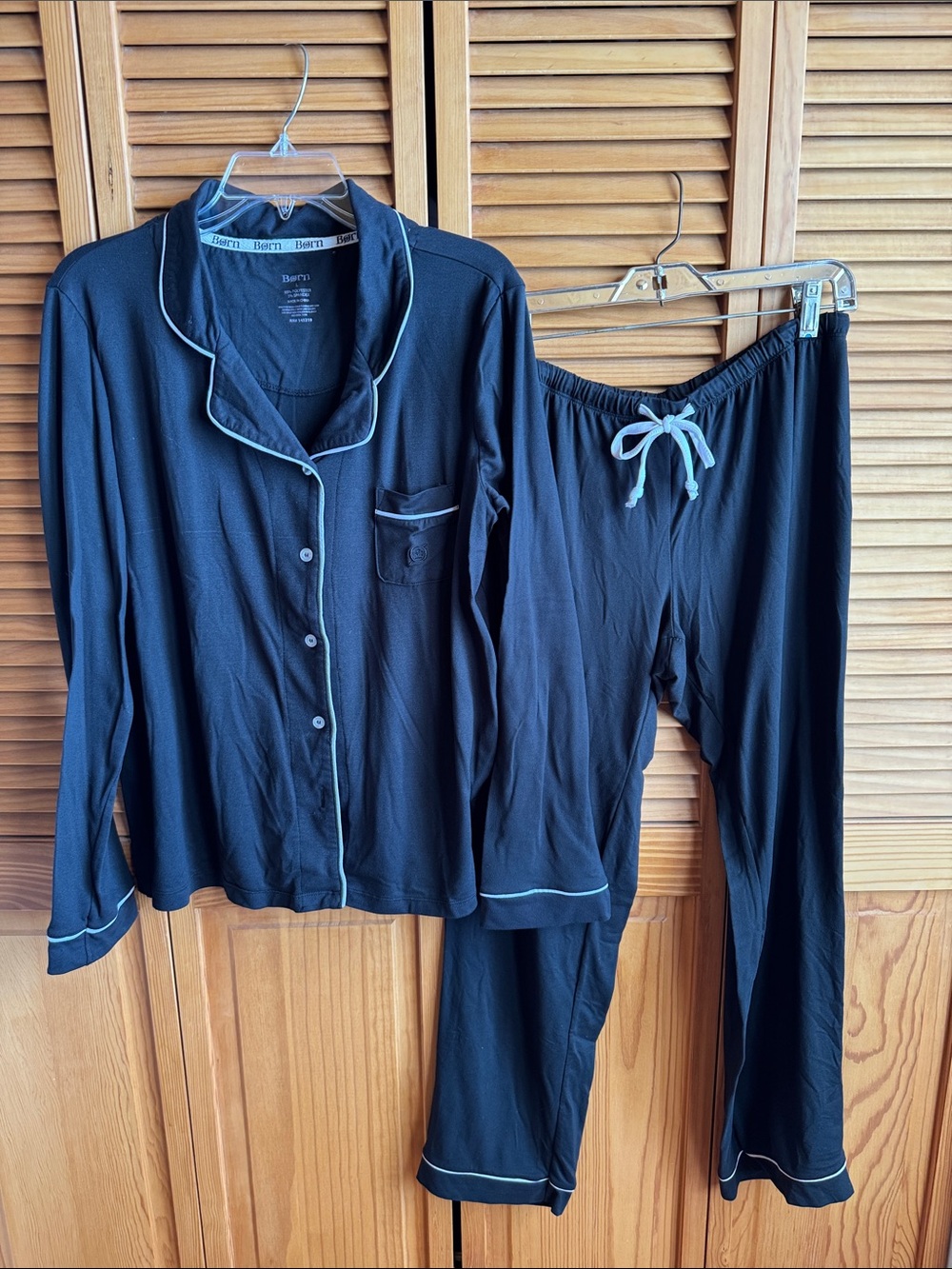 BORN Black Pajama Set with White Contrast Trim